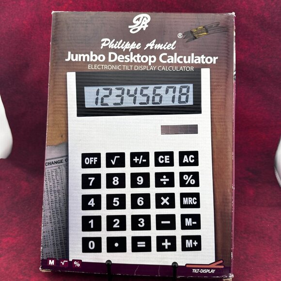 PHILIPPE AMIEL JUMBO DESKTOP CALCULATOR, ELECTRONIC TILT DISPLAY, A4-SIZED - Picture 1 of 11